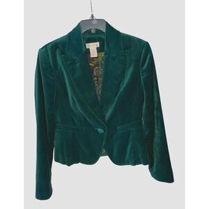 Worthington Womens Emerald Green Velvet Blazer Jacket Paisley Lining Size 6